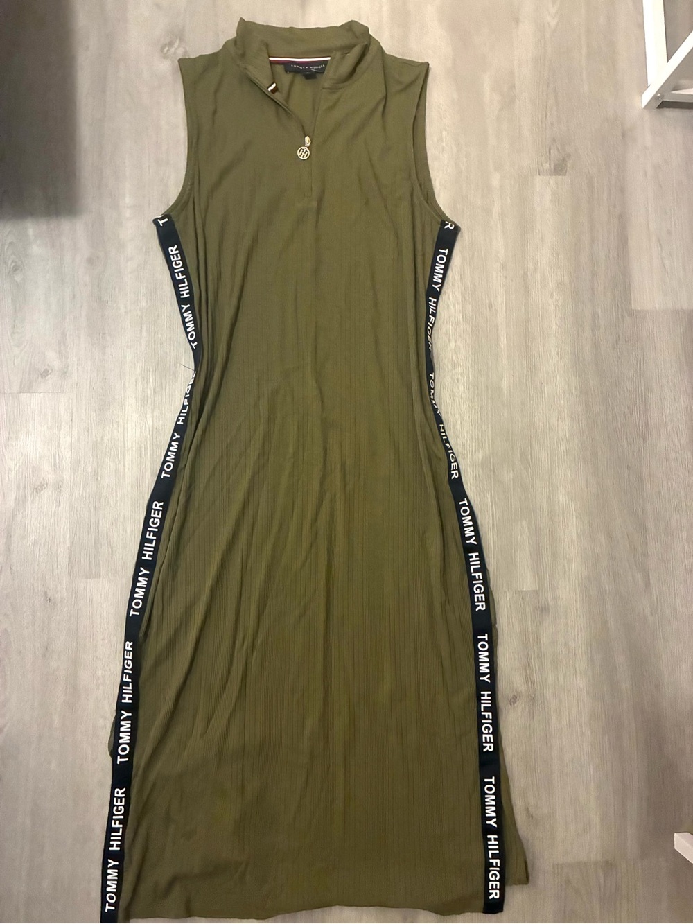 Tommy Hilfiger Olive Green Sleeveless Maxi with Logo Side Tape